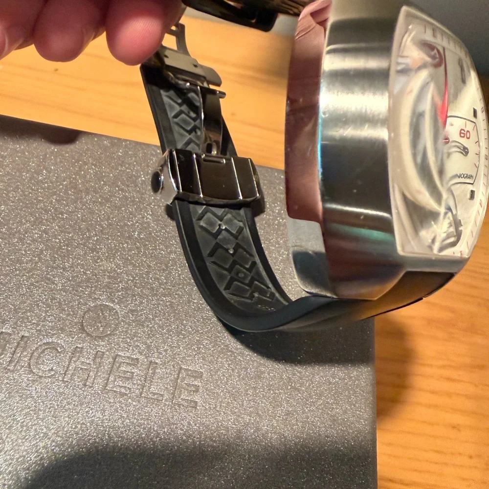 Michele White Dial Automatic Chronograph with Red Accents